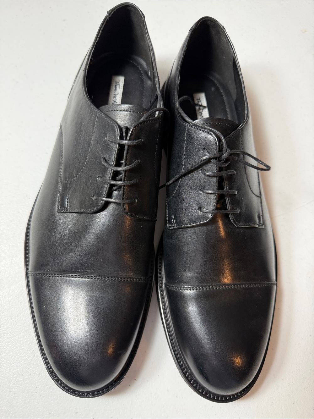 Thom McAn Men's Black Leather Cap-Toe Derbys